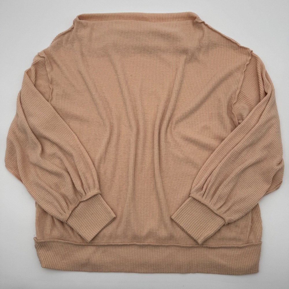 We The Free Free People Peach Ribbed Boat Neck Balloon Sleeve Top Small